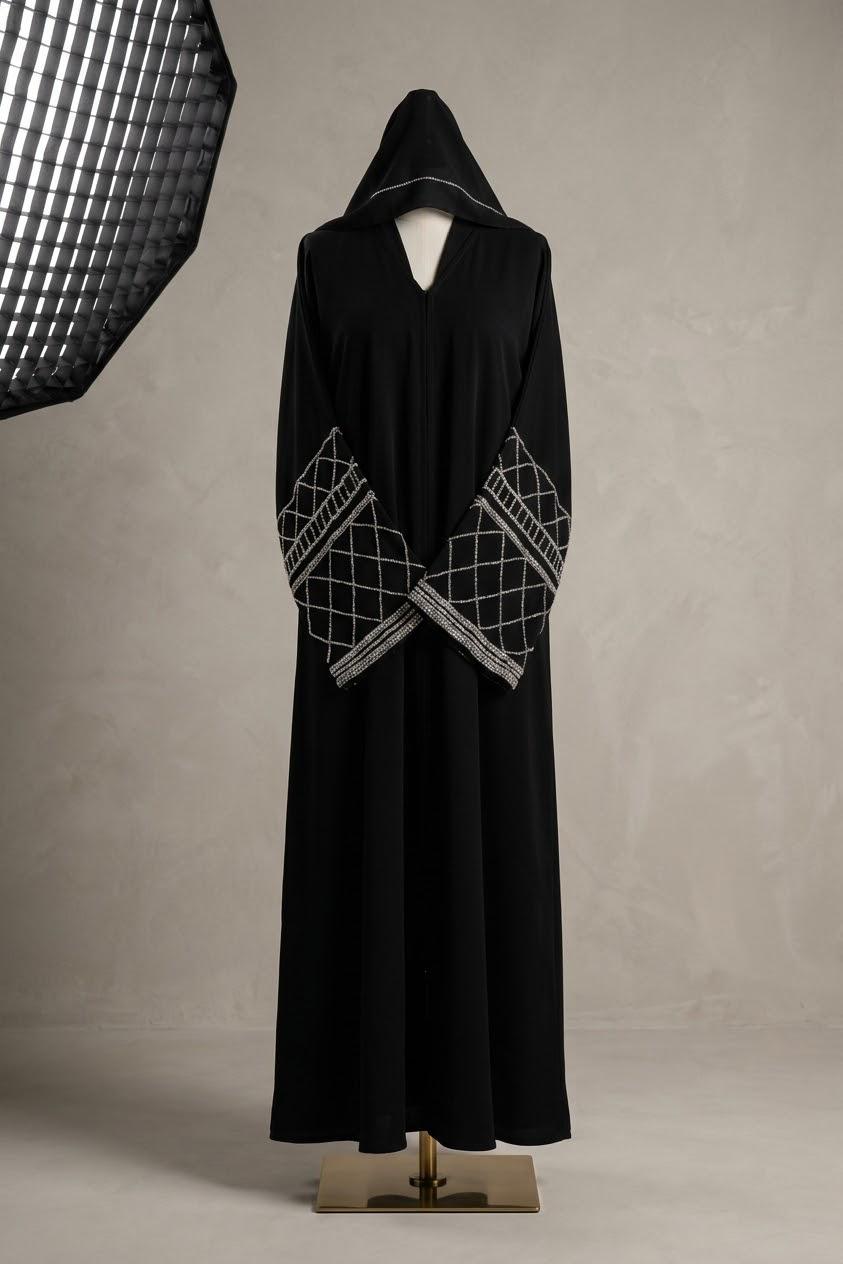 Black Abaya with Beaded Sleeves