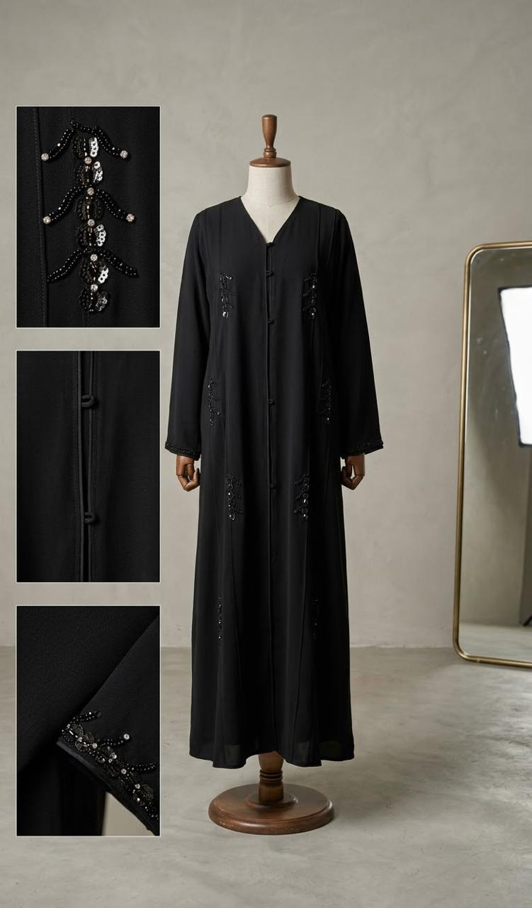 Black Beaded Vine Abaya