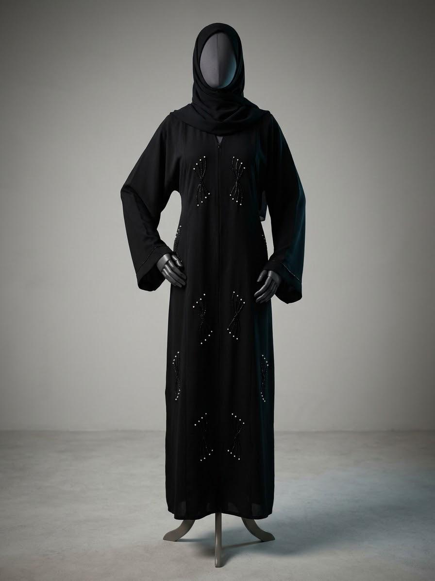 Black Hooded Beaded Abaya
