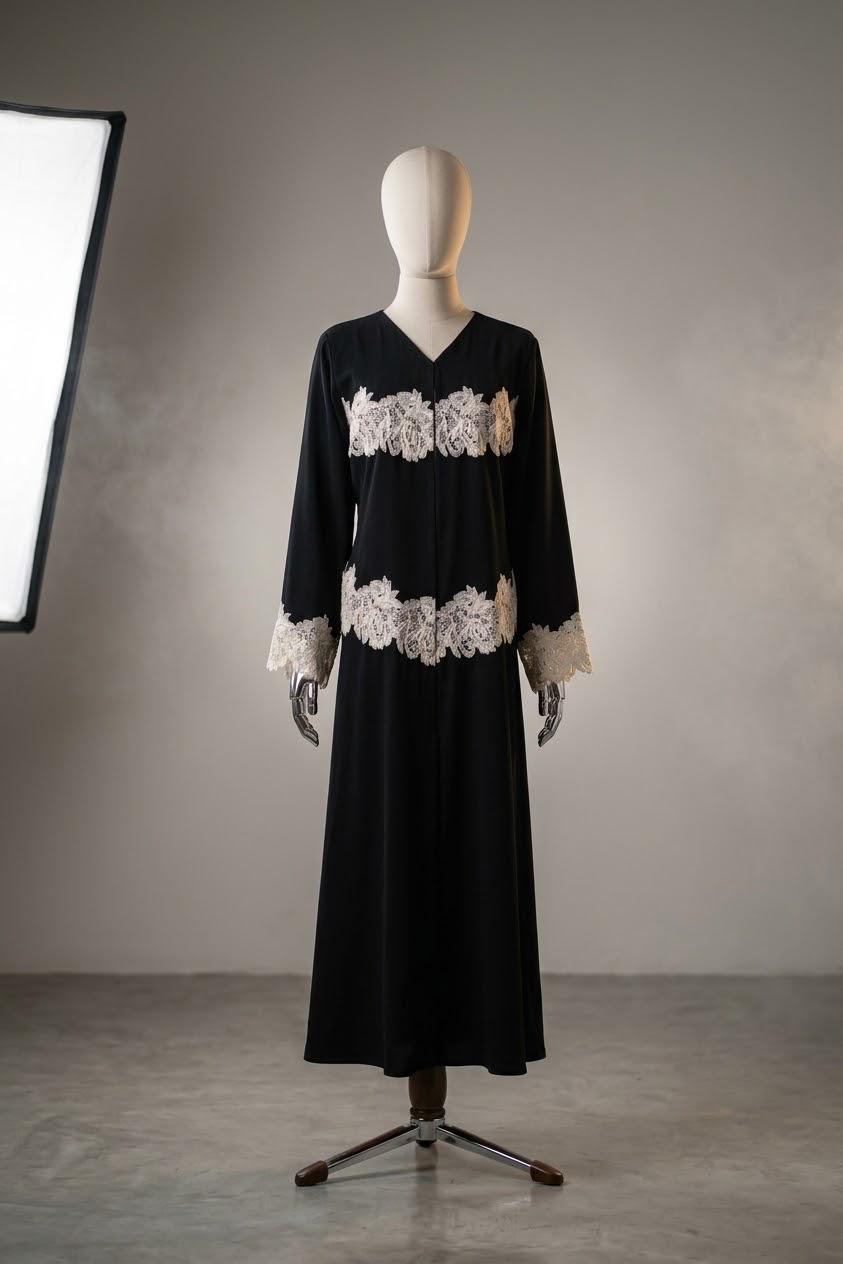 Black Abaya with Ivory Lace