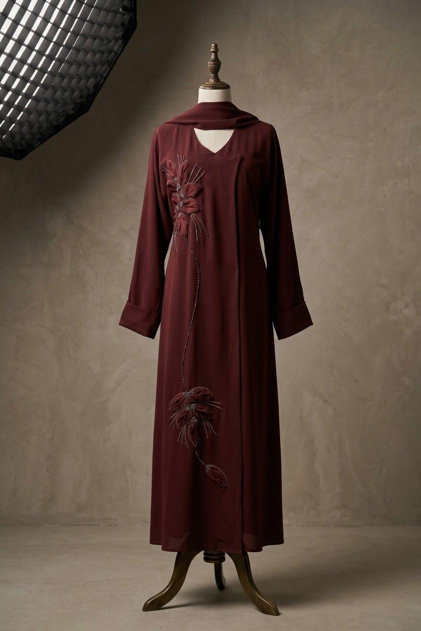 Maroon Floral Abaya